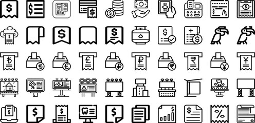 Set Of Bill Icons Collection Isolated Silhouette Solid Icons Including Banking, Bill, Money, Financial, Finance, Business, Cash Infographic Elements Logo Vector Illustration