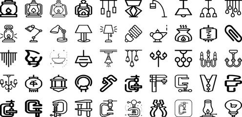 Set Of Lamp Icons Collection Isolated Silhouette Solid Icons Including Isolated, Vector, Light, Electric, Illustration, Background, Lamp Infographic Elements Logo Vector Illustration