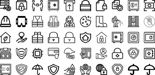 Set Of Safe Icons Collection Isolated Silhouette Solid Icons Including Safe, Security, Lock, Safety, Secure, Protection, Symbol Infographic Elements Logo Vector Illustration