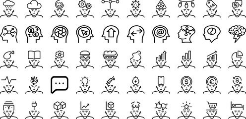 Set Of Mind Icons Collection Isolated Silhouette Solid Icons Including Mind, Concept, Health, Head, Meditation, People, Soul Infographic Elements Logo Vector Illustration