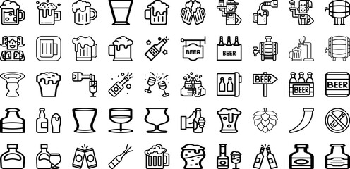 Set Of Beer Icons Collection Isolated Silhouette Solid Icons Including Pub, Alcohol, Beer, Beverage, Bar, Glass, Drink Infographic Elements Logo Vector Illustration
