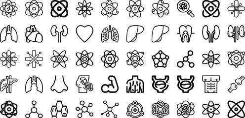 Set Of Atom Icons Collection Isolated Silhouette Solid Icons Including Molecular, Molecule, Science, Atom, Illustration, Symbol, Element Infographic Elements Logo Vector Illustration