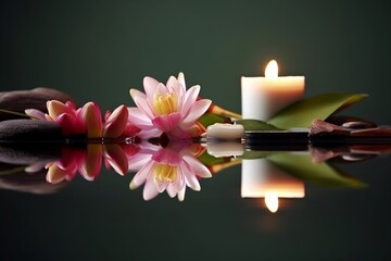 Obraz na płótnie Canvas Lotus flower with reflection on water AI Generative
