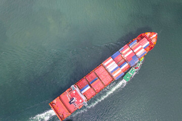 high angle view of the shipping system transport containers by cargo ships, international transport, export-import business, logistics
