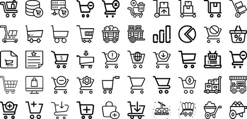 Set Of Cart Icons Collection Isolated Silhouette Solid Icons Including Sale, Store, Basket, Business, Cart, Buy, Vector Infographic Elements Logo Vector Illustration