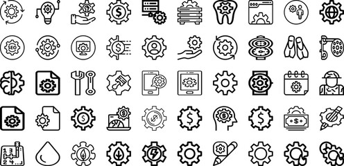 Set Of Gear Icons Collection Isolated Silhouette Solid Icons Including Gear, Engineering, Symbol, Technology, Illustration, Wheel, Industry Infographic Elements Logo Vector Illustration