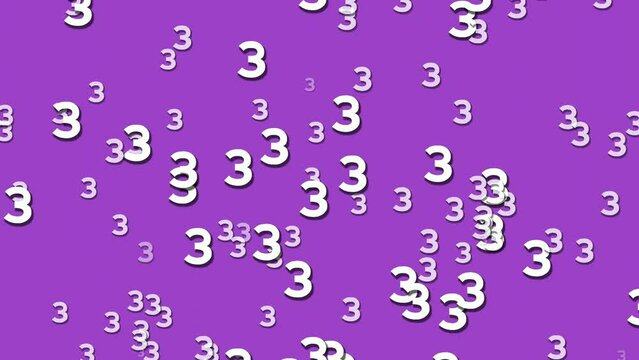 Moving up number three 3 sign symbol animation on purple background.motion graphics animated images for video elements