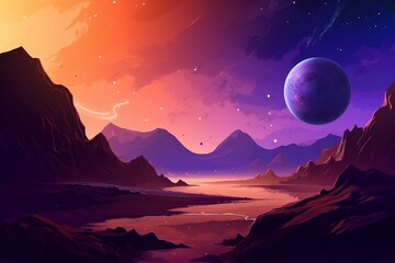 Digital art moon over the mountain AI Generative