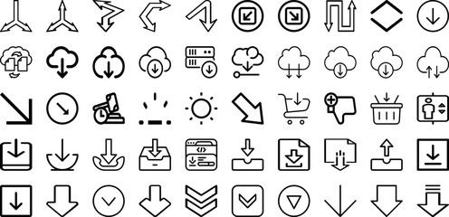 Set Of Down Icons Collection Isolated Silhouette Solid Icons Including Concept, Vector, Background, Down, Icon, Illustration, Symbol Infographic Elements Logo Vector Illustration