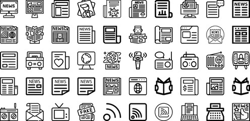 Set Of News Icons Collection Isolated Silhouette Solid Icons Including Communication, Headline, Media, Business, Information, Internet, News Infographic Elements Logo Vector Illustration