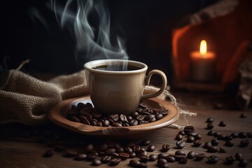 A cup of coffee with coffee bean AI Generative