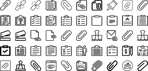 Set Of Clip Icons Collection Isolated Silhouette Solid Icons Including Office, Note, Paper, Clip, Isolated, Vector, White Infographic Elements Logo Vector Illustration