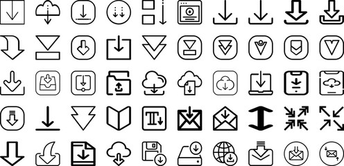 Set Of Down Icons Collection Isolated Silhouette Solid Icons Including Concept, Symbol, Down, Icon, Vector, Illustration, Background Infographic Elements Logo Vector Illustration
