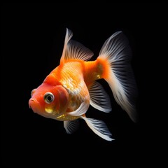 Portrait gold fish isolated on black AI Generative