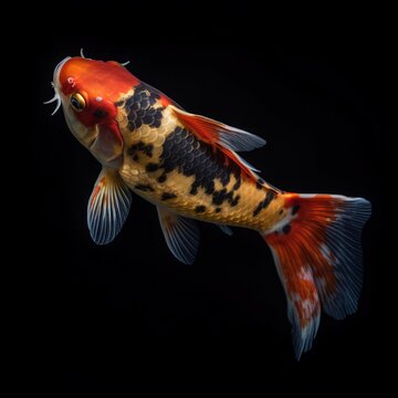 Portrait gold fish isolated on black AI Generative
