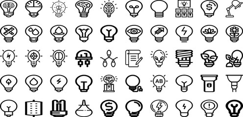 Set Of Bulb Icons Collection Isolated Silhouette Solid Icons Including Electricity, Bulb, Lamp, Light, Symbol, Energy, Lightbulb Infographic Elements Logo Vector Illustration