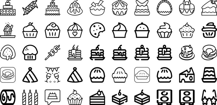 Set Of Cake Icons Collection Isolated Silhouette Solid Icons Including Birthday, Food, Celebration, Dessert, Cake, Sweet, Party Infographic Elements Logo Vector Illustration