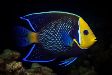 Fototapeta na wymiar Portrait blue tank fish in the aquarium AI Generative