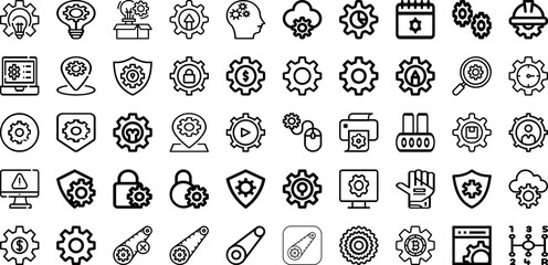 Set Of Gear Icons Collection Isolated Silhouette Solid Icons Including Illustration, Technology, Wheel, Industry, Gear, Symbol, Engineering Infographic Elements Logo Vector Illustration