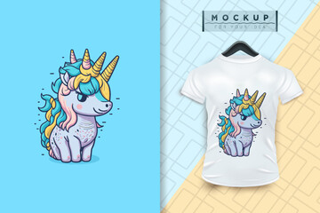 A Cute unicorn mascot cartoon character design, a vector mascot animal nature icon concept, and an isolated premium illustration for a logo, sticker, t-shirt, printable, coloring page, etc.