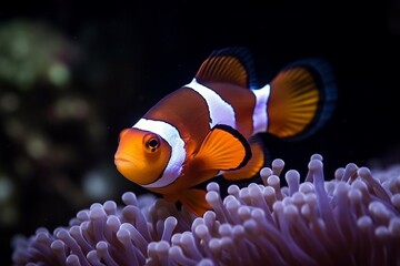 Fototapeta na wymiar Portrait clown fish in the ocean AI Generative