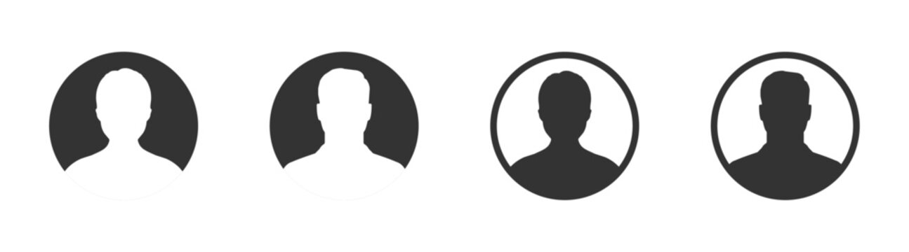 Profile icons. Male and Female face silhouette designs set
