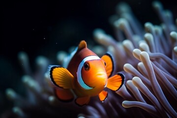 Fototapeta na wymiar Portrait clown fish in the ocean AI Generative