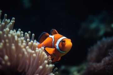 Naklejka na ściany i meble Portrait clown fish in the ocean AI Generative