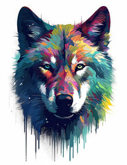 Wolf Painting, Neo Impressionism, Wall Art, Wildlife, Animals. Generative AI