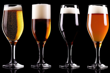 Set With Different Glass of Beer on Dark Background