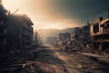 Portrait of a city that was destroyed AI Generative