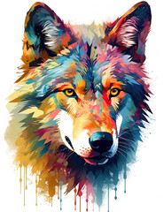 Fototapeta premium Wolf Painting, Neo Impressionism, Wall Art, Wildlife, Animals. Generative AI