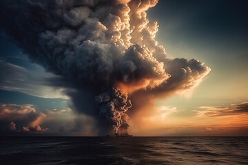 Portrait Pyrocumulus clouds over the ocean AI Generative