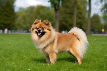 Park Adventures: happy pomeranian spitz Exploring the Outdoors with Joy
