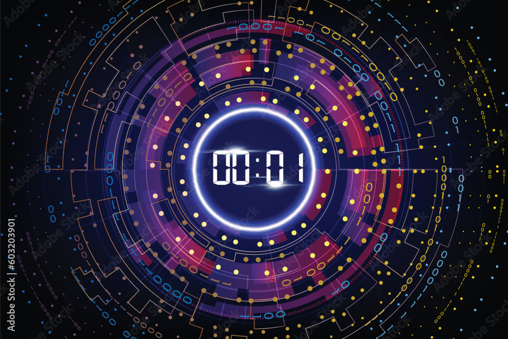 Poster abstract futuristic technology background with digital number timer concept and countdown, vector tr