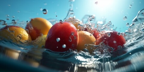 Fototapeta na wymiar vegetable water healthy fruit vitamin food green strawberry fresh background drop. Generative AI.