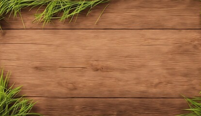 Grass on the side on dark wooden planks from Generative AI