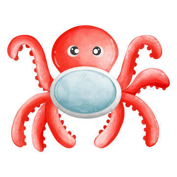 recommend clip art: cute squid octopus watercolor, Underwater sea life, ocean creatures clipart