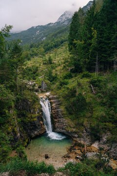 waterfall gavon grant in dolomites italy
