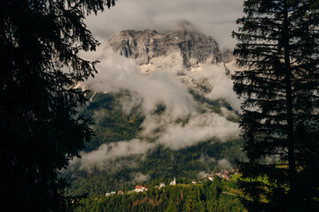 Dolomites, Italy - nov, 2021 Great view from the mountain overlooking Monte Punta