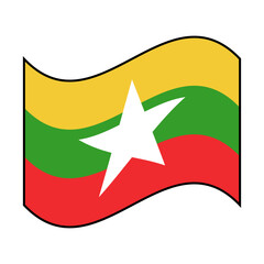Waving Myanmar flag icon in the wind. Vector.