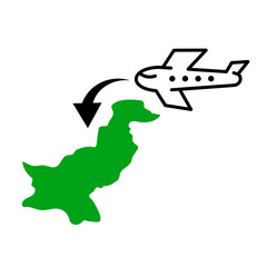 Pakistan travel icon. Airplane arriving in Pakistan. Vector.