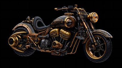Fototapeta na wymiar Illustration of a chopper motorcycle on a black background, Generative AI
