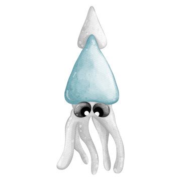 recommend clip art: cute squid octopus watercolor, Underwater sea life, ocean creatures clipart