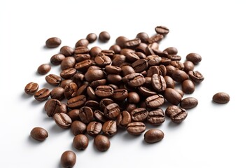 Fototapeta premium Morning Boost. Closeup of Espresso Coffee Beans on a White Background. Generative AI illustrations.