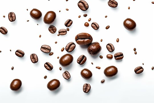 Morning Boost. Closeup of Espresso Coffee Beans on a White Background. Generative AI illustrations.