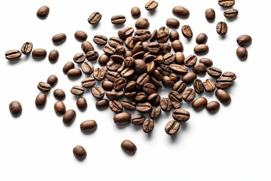Morning Boost. Closeup of Espresso Coffee Beans on a White Background. Generative AI illustrations.