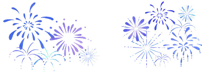 青紫色の花火の背景イラスト　手描き - obrazy, fototapety, plakaty