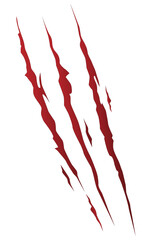 3 red scratch marks on white transparent background, Vector image