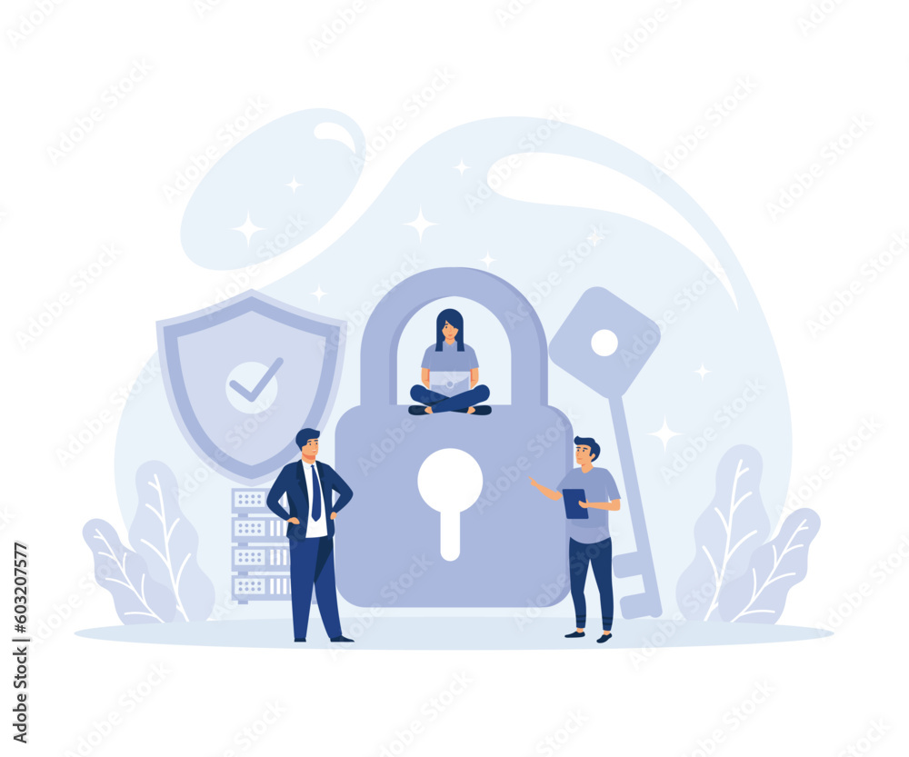 Poster hacker attack concept, database security, phishing, hackers stealing personal data, flat vector mode